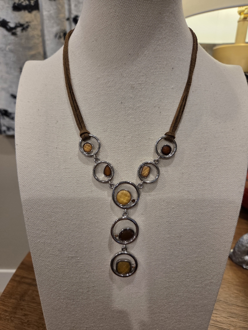Lia Sophia Brown Suede Necklace and Bracelet with Amber-Tone Accents